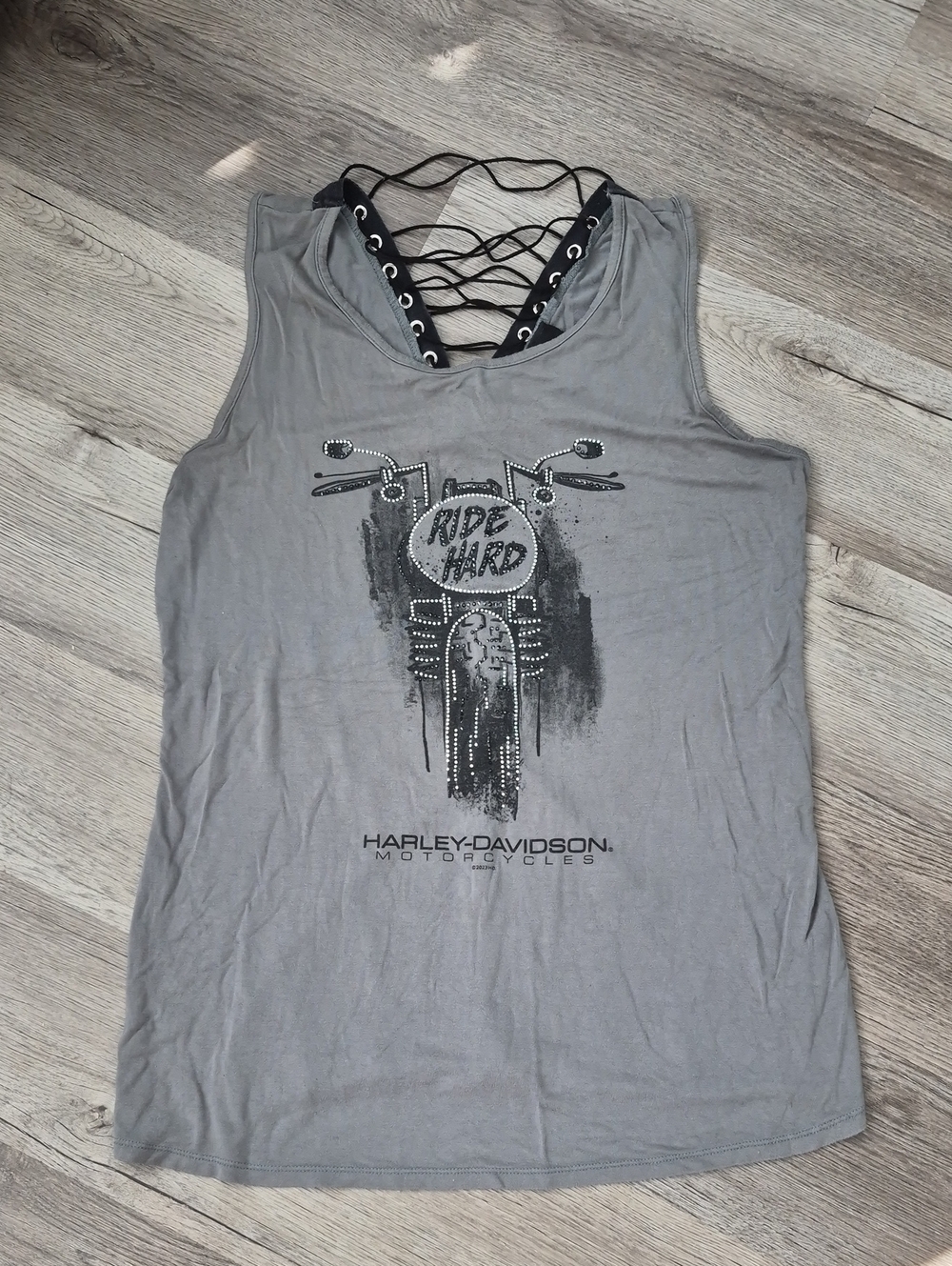 Harley-Davidson Gray Lace-Back 'Ride Hard' Tank Size XL